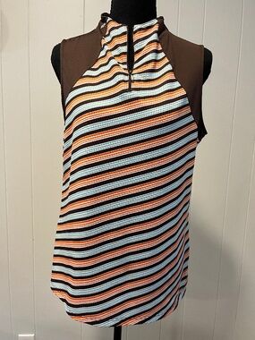 Nancy Lopez sz L Sleeveless Golf Polo Top Mock Neck 1/4 Zip Active Athlete